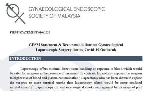 GESM Statement & Recommendations on Gynaecological Laparoscopic Surgery during Covid-19 Outbreak